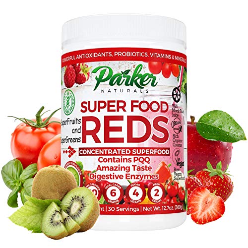 Parker Naturals SuperFood Reds Organic Antioxidant Powder: Probiotics, Vitamins, Minerals with Benefits from SuperFruits &Greens.Amazing Taste! Vegan&Gluten Free