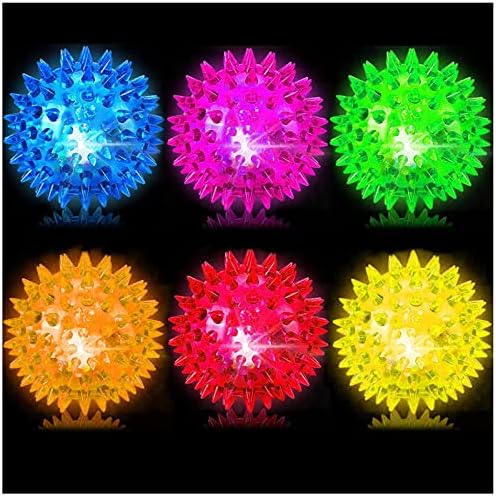 Bouncy Light Up Ball for Kids - LED Flashing Spiky Sensory Stress Balls for Toddlers 1-3 2.55inch Fidget Sensory Toys Glow in The Dark for Party Favors Student Gifts School Rewards