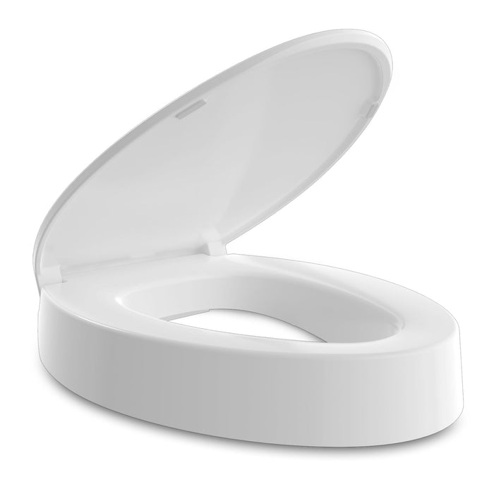 Ccbello ELONGATED toilet seat risers for seniors, Slow Close, Elevated toilet seat, Heavy Duty, Never Loosen, Raised toilet seat elongated bowl, White(18.5”)