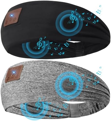 2-Pack Sleeping Headphones Bluetooth 5.4 Headband, Headband Headphones with Ultra-Thin Speakers, Headphones Headband for Side Sleepers, Running, Insomniac, Travel, Meditation（Black&Grey）
