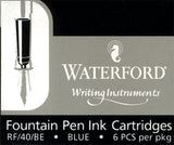 Waterford Blue Fountain Pen Ink Cartridges - Pack of Six