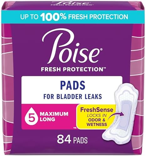 Poise Incontinence Pads & Postpartum Incontinence Pads, 5 Drop Maximum Absorbency, Long Length, 84 Count, Packaging May Vary