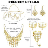 Besteel 6 Pcs Belly Dance Jewelry Set for Women Gold Sequins Head Chains Vintage Coins Veil Necklace Boho Earrings Bracelets Anklet Indian Style Body Dance Play Accessories Halloween Carnival Cosplay