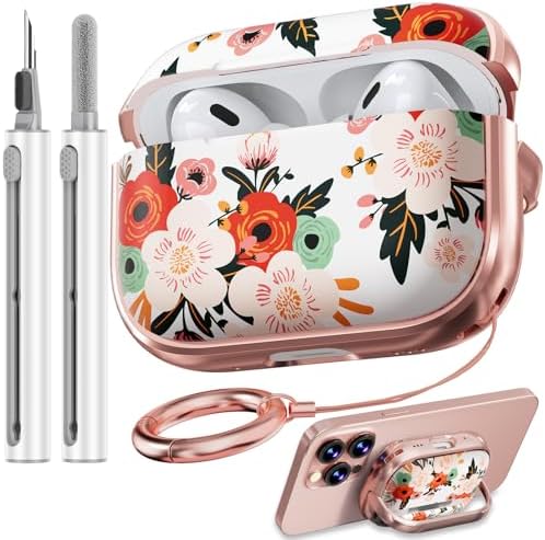 with Safety Lock AirPods Pro 2/1/Gen Case Cover, Cute Flowers Design for Women, Cleaning Kit Included - White Peony