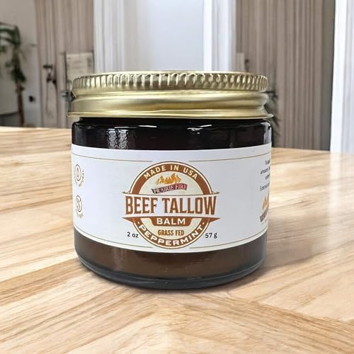 Beef Tallow Balm - 2 oz - Organic Grass Fed and Finished Tallow- Made in USA - Moisturizing Skin Care Peppermint