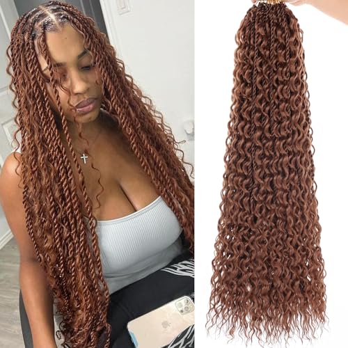 24 Inch Boho Island Twist Hair with Curls 9 Packs Brown Senegalese Twist Crochet Braids with Curly Ends Pre Looped Bohemian Soft Twist Braids for Black Women Long Braiding Hair Extensions 30#