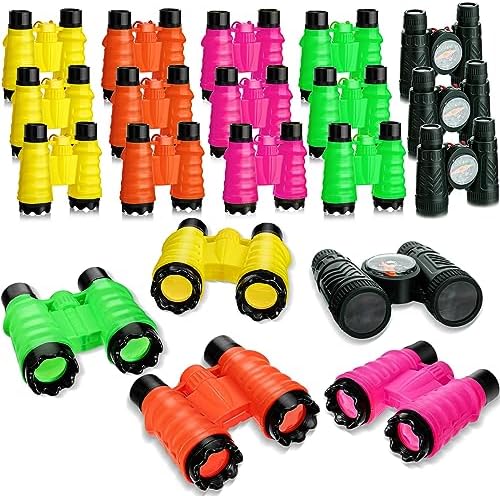 Kanayu 50 Pcs Mini Binoculars for Kids with Compass Bulk Kids Telescope Binoculars for Camping Outdoor Bird Watching Hunting Role Play Education Birthday Party Supplies Gift, 5 Colors