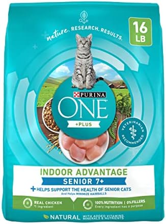 Purina ONE High Protein, Natural Senior Dry Cat Food, Indoor Advantage Senior+ - 16 lb. Bag