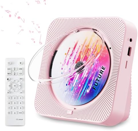 CD Player Portable Bluetooth 5.1 Desktop CD Player with HiFi Sound Speakers,Remote Control,Dust Cover,LED Display,Boombox FM Radio,USB/AUX for Home,Kids (Pink)