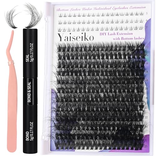 Lash Extension Kit 294Pcs Thick Eyelash Extension Kit 12-25mm Fluffy Lash Clusters with Bottom Lashes 100D Individual Eyelashes Kit with Lash Glue and Applicator, DIY Lashes Extension