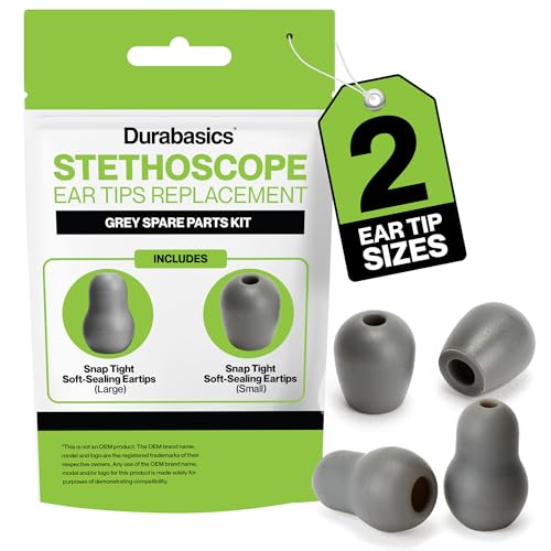Durabasics Stethoscope Ear Tips Replacement for Littmann Stethoscopes Parts - Compatible with Littmann Ear Tips, Ear Pieces, Replacement Parts for Classic III, Cardiology 3, 4, & IV - Grey