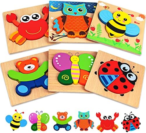 Dreampark Wooden Puzzles for Toddlers Ages 1-3, Montessori Toys for 1 2 3 Years Old Girls Boys Baby Kids Puzzle Learning Educational Christmas Birthday Gifts Toys 6 Pack Animal Jigsaw Puzzle