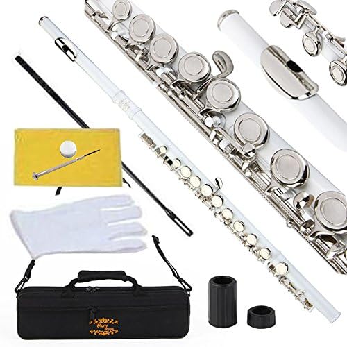 Glory Closed Hole C Flute With Case, Tuning Rod and Cloth,Joint Grease and Gloves white