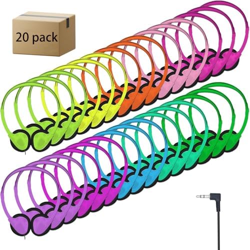 Bulk Headphones for Classroom, Wholesale 20 Pack Mutil Color Headphones with 3.5 mm Jack for Kids,School, Student, Libraries, Computer Lab, Testing Centers