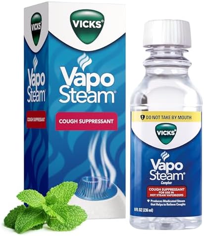 Vicks VapoSteam Medicated Liquid with Camphor, a Cough Suppressant, 8 Oz – VapoSteam Liquid Helps Relieve Coughing, for Use in Vicks Vaporizers and Humidifiers, FSA and HSA Eligible