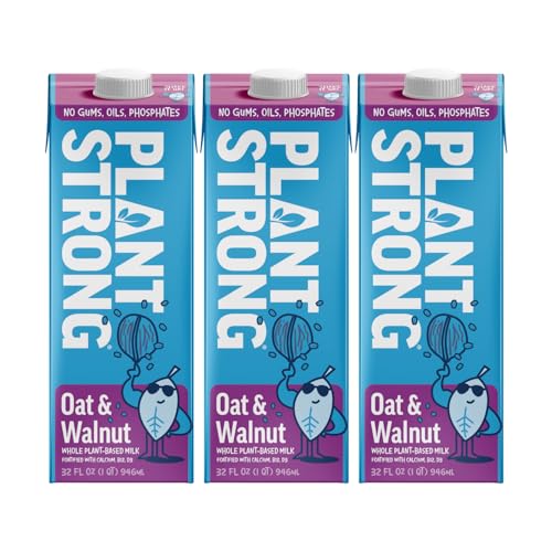PLANTSTRONG Oat & Walnut Milk 32oz (3 Pack) - NON-GMO - Plant Based, Vegan - Gluten Free Dairy Free - Shelf Stable - Lactose Free Milk - No Gums or Oils
