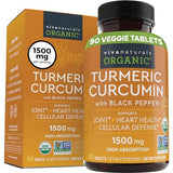 Organic Turmeric Supplement 1500 mg - Turmeric Pills for Joint Support and Cellular Defense - Turmeric Curcumin with Black Pepper for Increased Absorption - High Potency Turmeric Curcumin Supplement