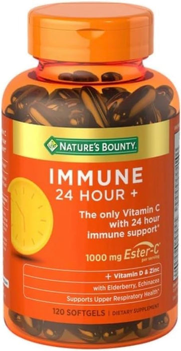 Nature Bounty Vitamin C 24 Hour Daily Immune Support with Zinc and Vitamin D, Upper Respiratory Support, Ester Vitamin C 1000mg Capsules (Softgels), 120 Count