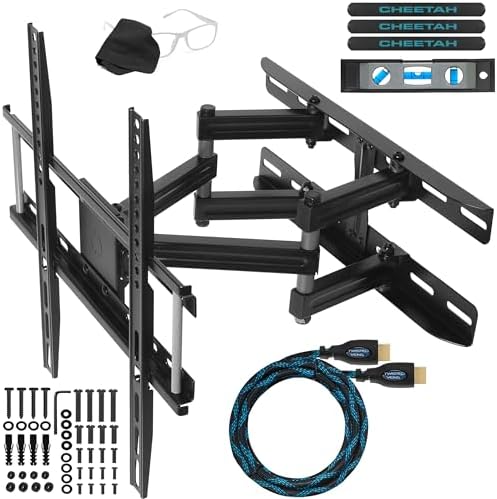 Cheetah APDAM3B Dual Articulating Arm TV Wall Mount fits 32-65" TVs, Newer Displays up to 83", 115lbs VESA 400 and 16" Studs, Low 2.7" Profile Extends to 14", Full Motion Tilt Swivel Mounting Bracket