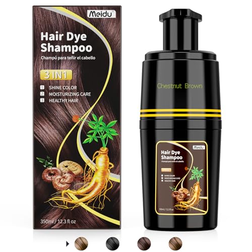 Hair Dye Shampoo 3 in 1, Hair Color Shampoo for Cover Grey Hair, Natural Hair Dye Shampoo with Herbal Ingredient for Men and Women (MEIDU Chestnut Brown)