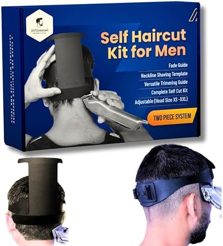 Self Haircut Kit for Men | 2Pcs SelfCut Guide for Men: Neckline Shaving Template & Fade Guide | Adjustable Size Hair Fade Tool & Stable Neck Line Up Tool | Hair Cut for Kids & Seniors