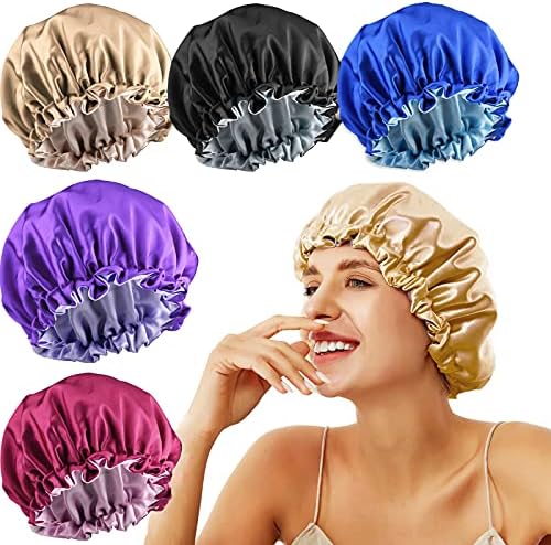 Satin Bonnet Silk Bonnet Hair Bonnet for Sleeping Bonnets for Black Women - 5pcs Large Adjustable Bonnet for Curly Hair