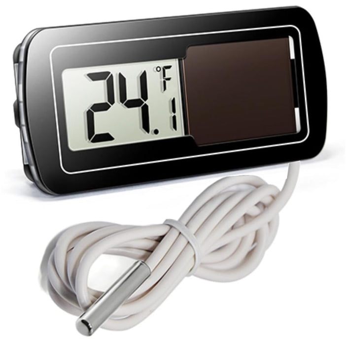 Digital Panel Thermometer, Solar Powered. External Probe on 6-ft Cable. Easy-Read LCD. -50 to 188 °F. Accurately Monitor Temperature in Coolers, Freezers, Incubators, Reptile Enclosures and More.