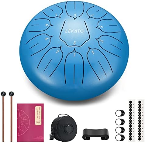 LEKATO Rain Drum for Outside Garden, Steel Tongue Drum 10 Inch 11 Notes, D Major Hanpan Drum Percussion for Meditation Yoga Musical Education, Christmas Birthday Music Gift for Beginners,Sky Blue