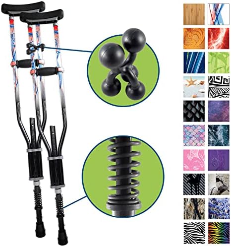 York Nordic - Spring Cushion Crutches Perfect for Sports Injuries and Travel - Heights 4'7" to 6'6" - Adjust Down to 22" for Travel