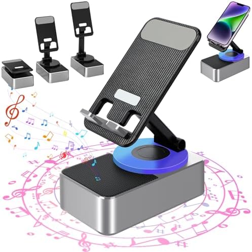 Wireless Induction Audio Bluetooth Speaker,5in1 Phone Holder Emergency Rechargeable with Colorful Ambient Light,Bluetooth Audio Power Bank Bracket with Anti-Slip Base,360° Rotating Foldable(Grey)