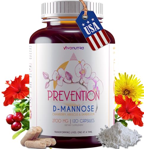 D Mannose Capsules 2000 MG Per Day - With Cranberry Pills for Urinary Tract Infection - Fast-Acting Pills For Bladder Health, UTI, Flush Impurities, d-mannose 4-in-1 Formula for men and women 120CT