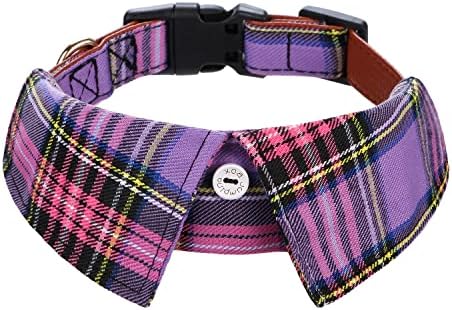 Faleela Cotton Plaid Shirt Style Dog Collar Soft Cute,Boy Dog Collar with Quick-Release Buckle,Adjustable Bow Tie Collar for Small Medium Large Dogs