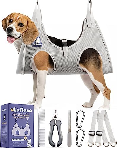 Dog Grooming Hammock Harness for Dogs & Cats with Pet Nail Clipper Trimmer - Cat Hanger Sling for Trimming Clipping Nails- Dog Hammock Restraint Bag for Small Medium Large Dog （ Grey L ）