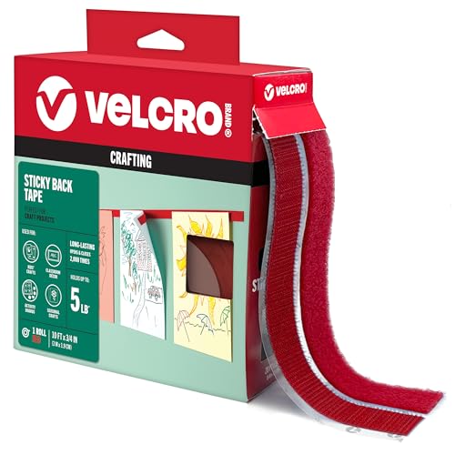 VELCRO Brand Colors | Red Sticky Back Tape | 10ft Roll with Adhesive, Cut Strips to Length | Mount Classroom Décor, Create Seasonal Craft Projects | Organize Home or Office