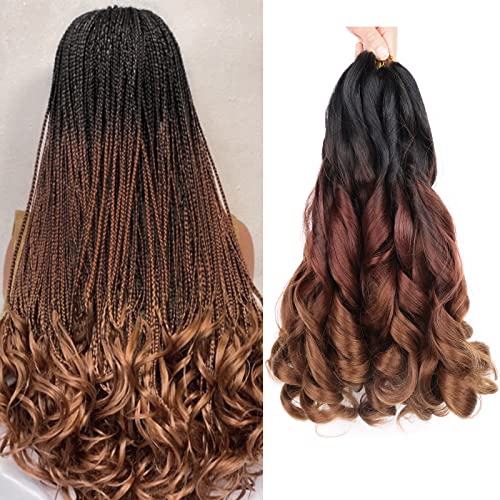 French Curly Braiding Hair Curly Braiding Hair 14 Inch 8 Packs Spanish Braiding Hair for Box Braids Pre Stretched French Curl Crochet Braids Braiding Hair Extensions(14 Inch/Pack of 8, 1B/33/30)