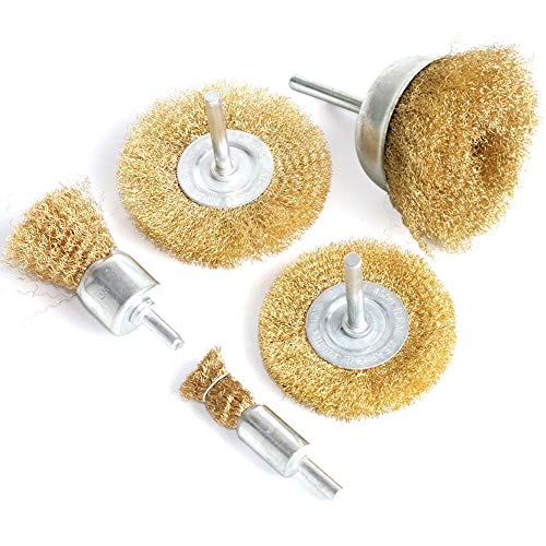 Brass Wire Wheel Brush Kit for Drill,Crimped Cup Brush with 1/4-Inch Shank ,0.13mm True Brass Wire,Soft Enough to Cleaning or Deburring with Less Scrach