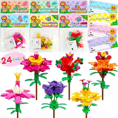 24Pack Flower Bouquets Building Blocks for Kids Classroom Treasure Box for Boys Girls Party Favors Goodie Bags Class Prizes Toy Bulk