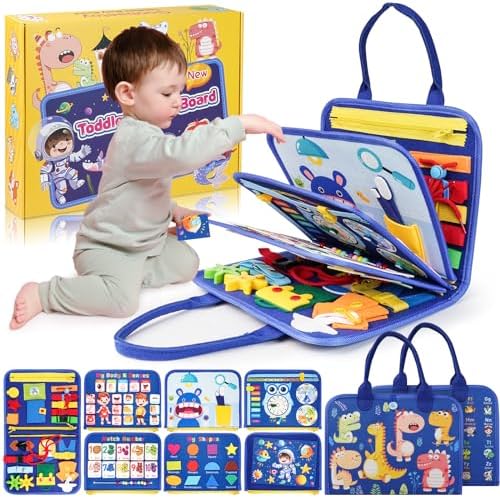 Montessori Busy Board Boy, Toddler Toys for 1 2 3+ Year Old Boy, Toddler Busy Book Educational Learning Sensory Activity Toys for Road Airplane Travel Toys for Kids with Autism