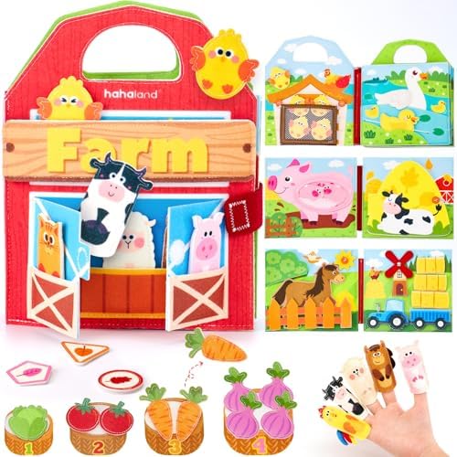 hahaland Busy Board for 1 Year Old - Farm Animals Quiet Busy Book for Toddlers 1-3 - Montessori Toys for 1 Year Old Boy Girl Gifts - Educational Activity Books Felt Learning Board Airplane Travel Toys