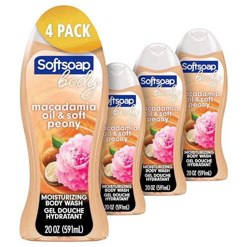 Softsoap Body Wash, Macadamia Oil & Soft Peony Scent Body Wash, 20 Ounce, 4 Pack