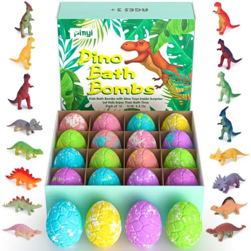 16 Pack Dinosaur Bath Bombs for Kids with Surprise Inside, Dino Bath Bombs with Toys Inside for Boys Girls Toddlers, Organic Kids Bath Bombs Bubble Bath Dinosaur Bath Toys Valentine's Day Gift Set