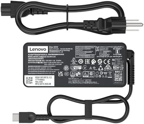 65W Laptop USB C Charger for Lenovo IdeaPad 3 Slim5 5Pro Flex 5 Yoga 7 Slim 7 9i Slim 920 ThinkBook 14s 15 for Lenovo ThinkPad X1 X13 Z13 13s E14 L14 L15 E15 T490 E495 20V/3.25A AC Adapter
