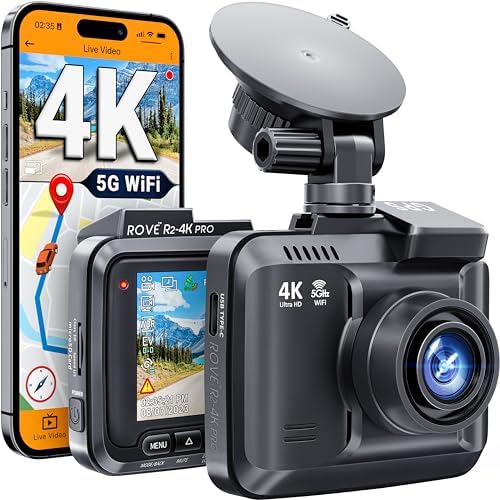 ROVE R2-4K PRO Dash Cam, Built-in GPS, 5G WiFi Dash Camera for Cars, 2160P UHD 30fps Dashcam with APP, 2.4" IPS Screen, Night Vision, WDR, 150° Wide Angle, 24-Hr Parking Mode, Supports 512GB Max