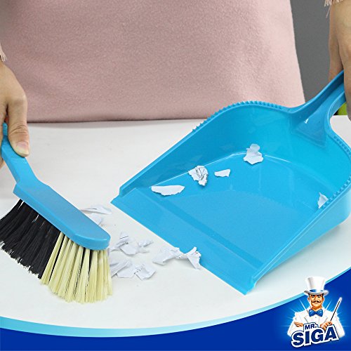 MR. SIGA Dustpan and Brush Set, Pack of 2 Set, Blue & Grey