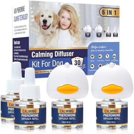 Dog Calming Pheromones Diffuser 6 in 1 Kit Appeasing Pheromone Diffuser to Calm (2 Plug in+4 Pack 48ml Refill) for Anxiety Relief Reduce Aggression Fighting Barking Stress 120 Day Supply(Mint)