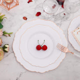 WDF 60pcs Rose Gold Plastic Plates-Baroque White &Rose Gold Disposable Plates including 30Plastic Dinner Plates 10.25inch, 30 Salad Plates 7.5inch for Wedding& Parties