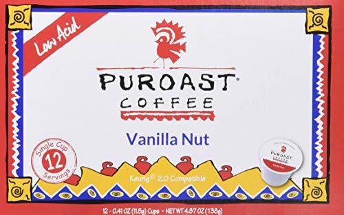 Puroast Low Acid Coffee| Vanilla Single Serve Pods | Medium Roast | High Antioxidants & High pH |No Bitter Aftertaste | Reduced Heartburn & GERD Friendly | 72 Count - Compatible with Keurig Brewer