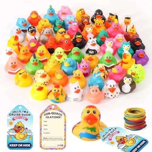 90 Pcs Cruise Rubber Ducks Kits Includes 30 Pcs Cruise Ducks 30 Pcs Cruising Duck Tags and 30 Pcs Rubber Bands, Assortment Rubber Ducks for Cruise Ships Hiding Carnival Ducking Bath Toys