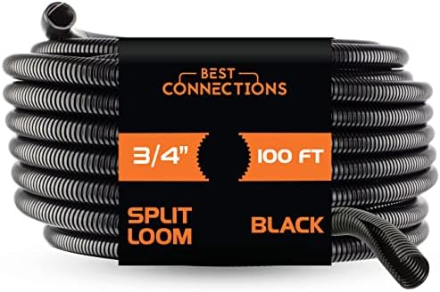 3/4" X 100 ft Split Wire Loom Flex-Guard Convoluted Tubing – Protective Split Cable Sleeves for Automotive Home Industrial Electrical Wires – Chemical Resistant Cable Conduit – Black