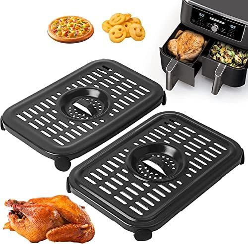 Air Fryer Grill Pan for Ninja Foodi DZ090/DZ201/DZ100（US）AF300（UK）6-in-1 7.6L Dual Zone Air Fryer, 2-Pack Replacement Crisper & Grill Plates with Rubber Bumpers, Dishwasher Safe